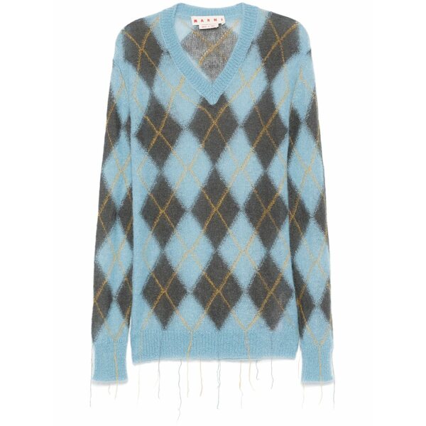 マルニ メンズ 編み物\u0026プルオーバー アウター Argyle-intarsia sweater Blue