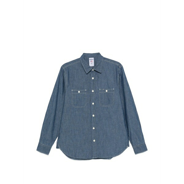 セバゴ メンズ シャツ トップス Chest-pocket long-sleeve shirt Blue