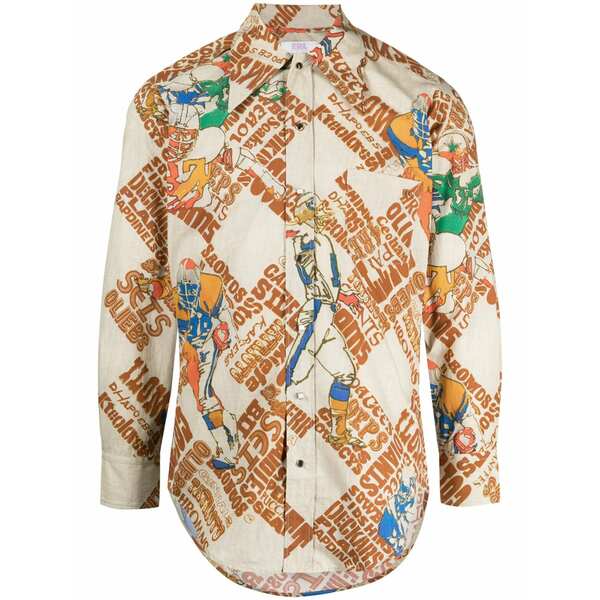 エアル メンズ シャツ トップス Graphic-print cotton shirt Brown|asty