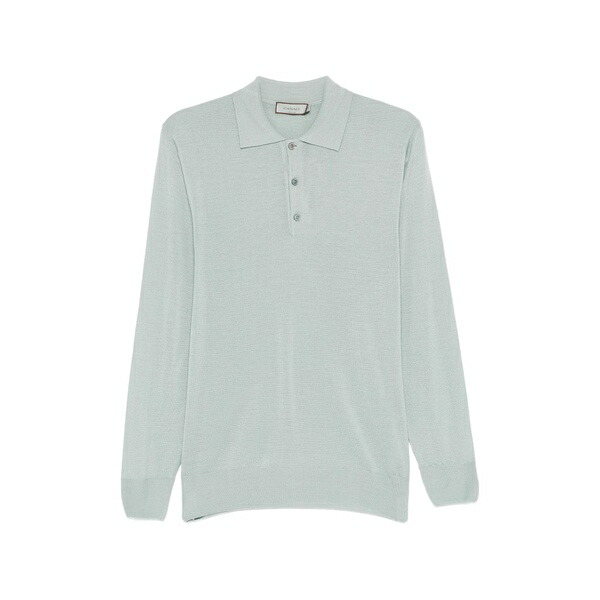カナーリ メンズ スポーツシャツ トップス Button-up ribbed-knit polo shirt Blue