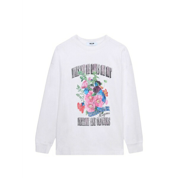エムエスジイエム レディース プルオーバー トップス Floral print long sleeve t-shirt White