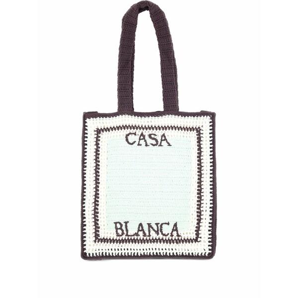 カサブランカ メンズ トートバッグ 御徒面子 Crochet-motif tote bag Blue