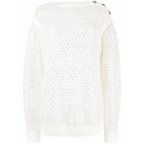 フィリップ飾り気の無い レディース 編み物\u0026スウェーター アウター Pointelle-knit crystal-embellished jumper White