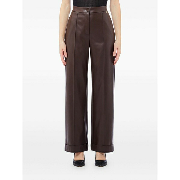 リュージョー レディース 心地好いズボン下 ボトムス Pleated-cuff straight-leg trousers Brown