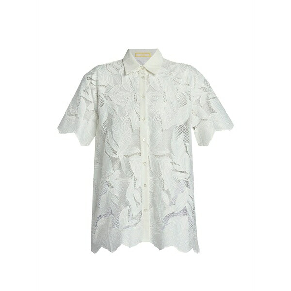 アーデム レディース シャツ トップス Cutwork leaf-embroidered shirt White｜asty