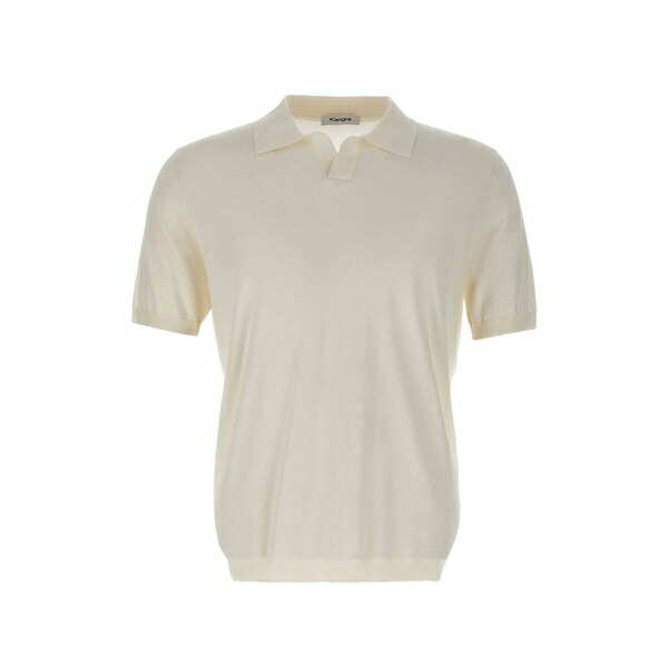 カングラ メンズ Tシャツ トップス Ribbed short-sleeve polo Neutrals｜asty