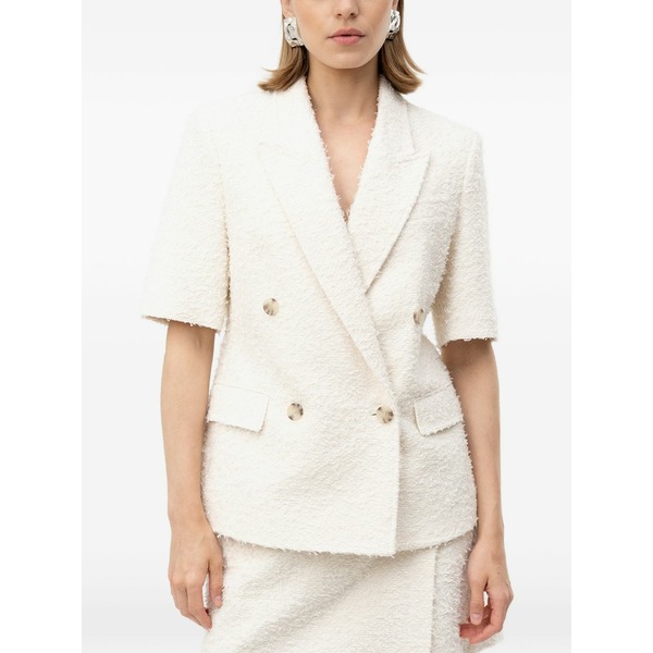 ボス レディース ジャケット＆ブルゾン アウター Double-breasted tweed jacket Neutrals｜asty