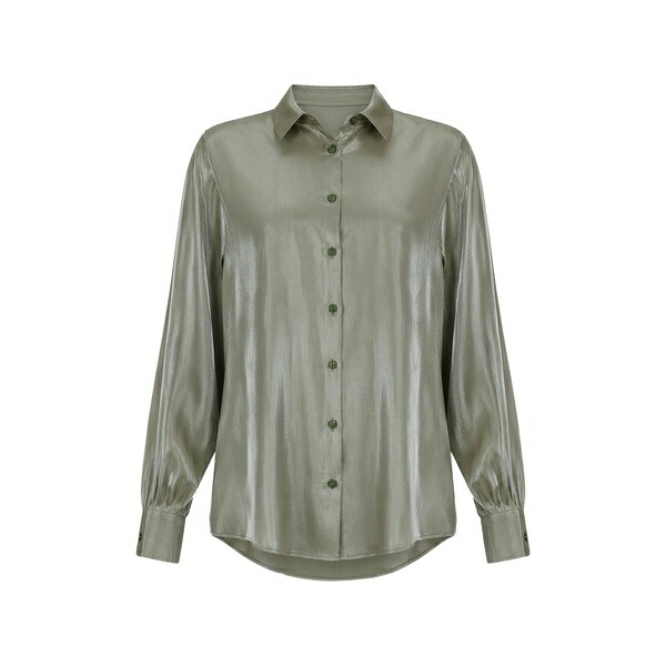 クルーナ レディース シャツ トップス Ivonne satin-finish shirt Green｜asty