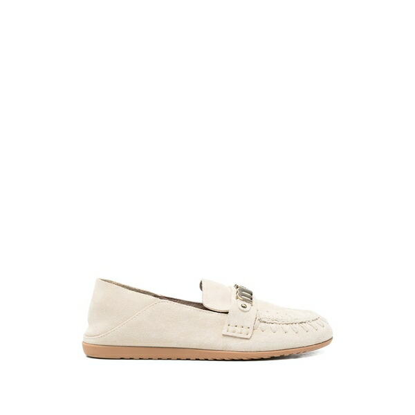 モウ レディース スリッポン・ローファー シューズ Logo-plaque whipstitch-trim loafers Neutrals|asty