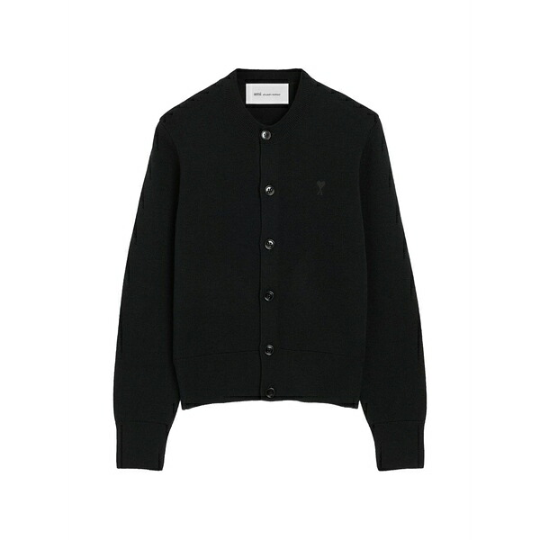 アミ レディース カーディガン アウター Crewneck wool cardigan with ami de coeur Black｜asty