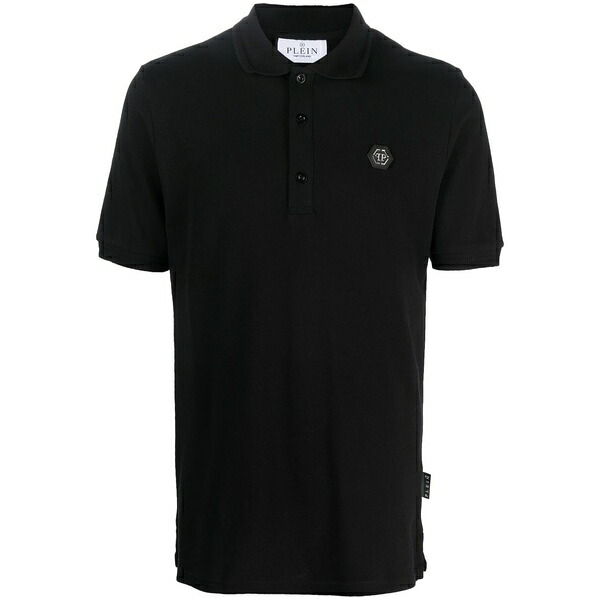 フィリッププレイン メンズ ポロシャツ トップス Snake-logo polo shirt Black|asty