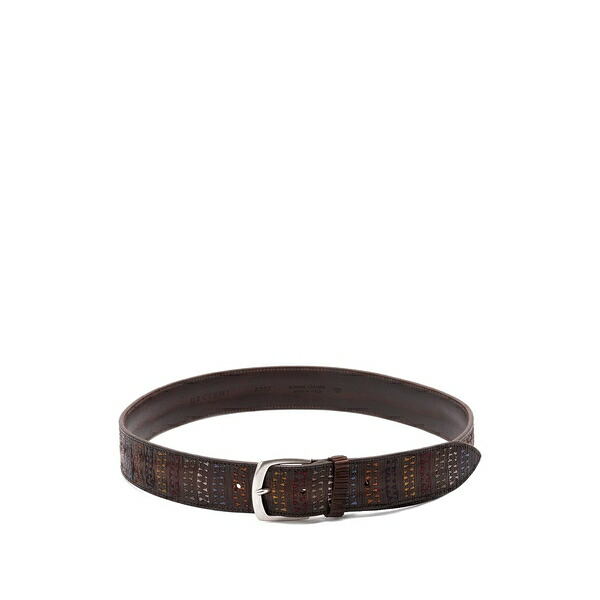 オルチアーニ メンズ ベルト アクセサリー Embroidered leather belt Brown｜asty