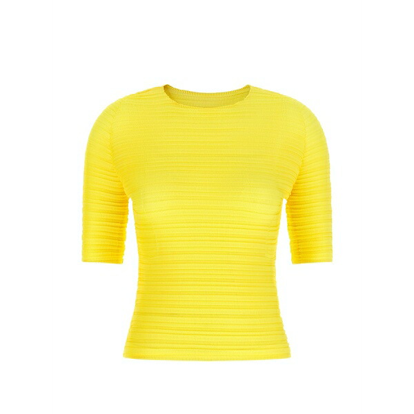 イッセイミヤケ レディース シャツ トップス Jiggly pleats ribbed-fabric blouse Yellow|asty