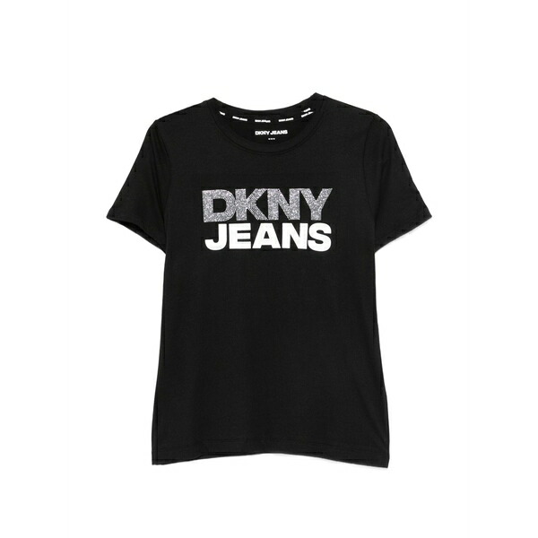 ダナ キャラン ニューヨーク レディース Tシャツ トップス Logo-print rhinestone-embellished t-shirt Black｜asty