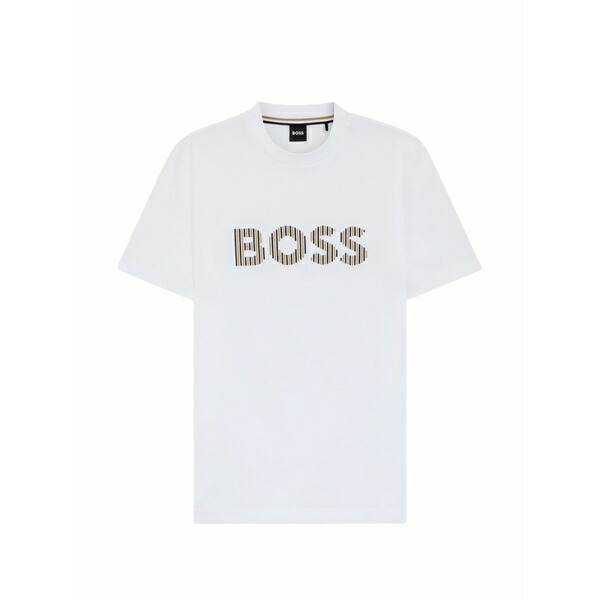 ボス メンズ Tシャツ トップス Striped-logo t-shirt White｜asty
