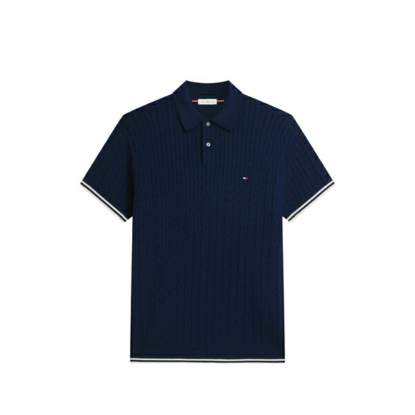 トミー ヒルフィガー メンズ ポロシャツ トップス Cable-knit polo sweater Blue｜asty