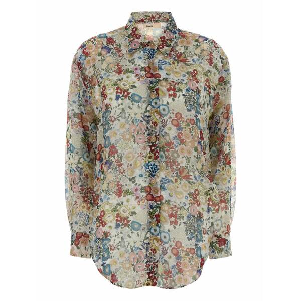 カイト レディース シャツ トップス Floral-pattern silk shirt Neutrals|asty