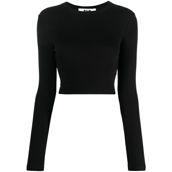 エムエスジイエム レディース Tシャツ トップス Cut-out cropped cotton t-shirt Black|asty