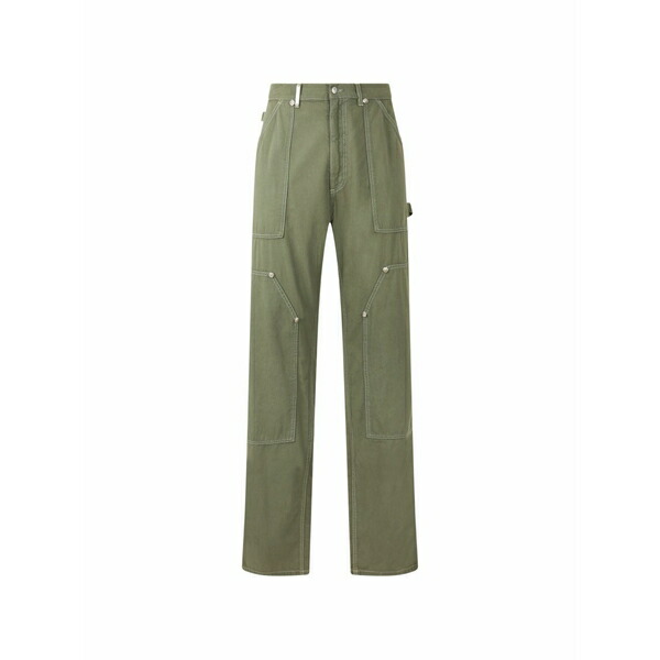 モスキーノ メンズ カジュアルパンツ ボトムス Contrast-stitch straight-leg trousers Green｜asty