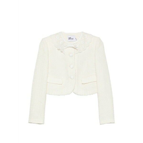 セルフ・ポートレイト レディース ジャケット＆ブルゾン アウター Lace-collar boucl&pound; jacket Neutrals｜asty