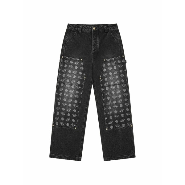 ビリオネアボーイズクラブ メンズ デニムパンツ ボトムス Diamonds & dollars logo-print carpenter jeans Black｜asty