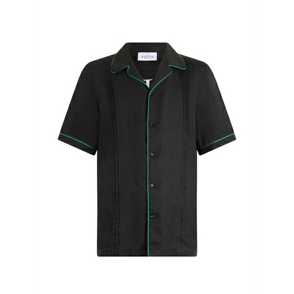 フィリッププレイン メンズ シャツ トップス Trim bowling shirt Black|asty