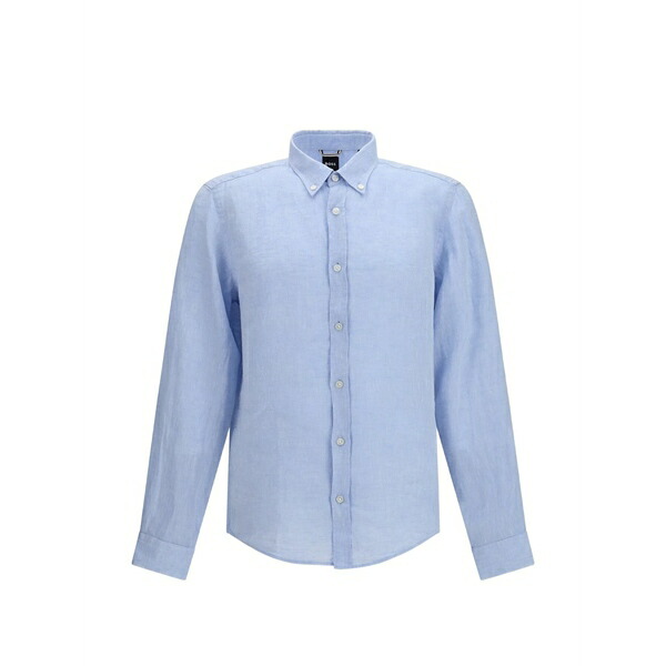 ボス メンズ シャツ トップス Liam button-down linen shirt Blue|asty