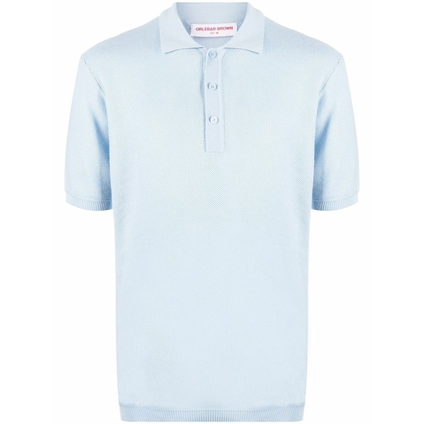 オールバー ブラウン メンズ ポロシャツ トップス Textured-knit polo shirt Blue｜asty