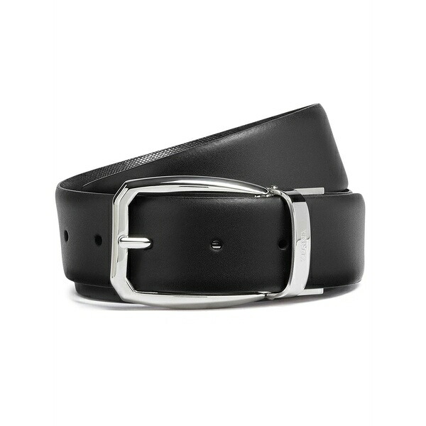ゼニア メンズ 三尺帯 付属物 Logo-engraved reversible belt Black