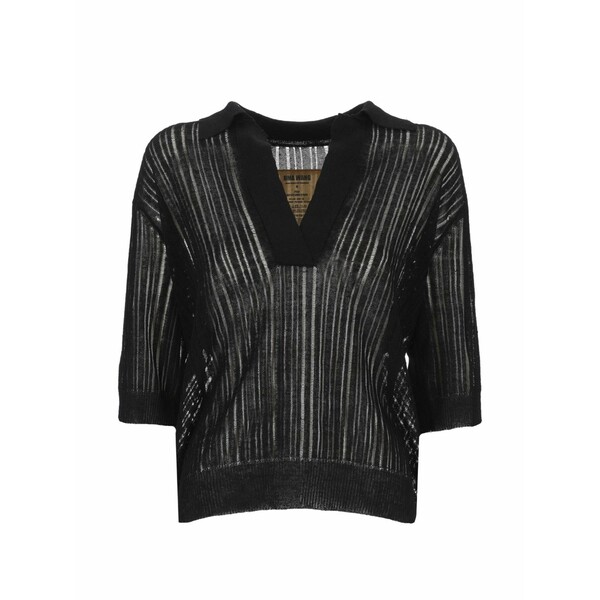 ユマ・ワン レディース ニット&セーター アウター Ladder-stitch v-neck sweater Black|asty