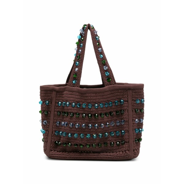 サンドロ レディース トートバッグ バッグ Bead-embellished crochet-knit tote bag Brown｜asty