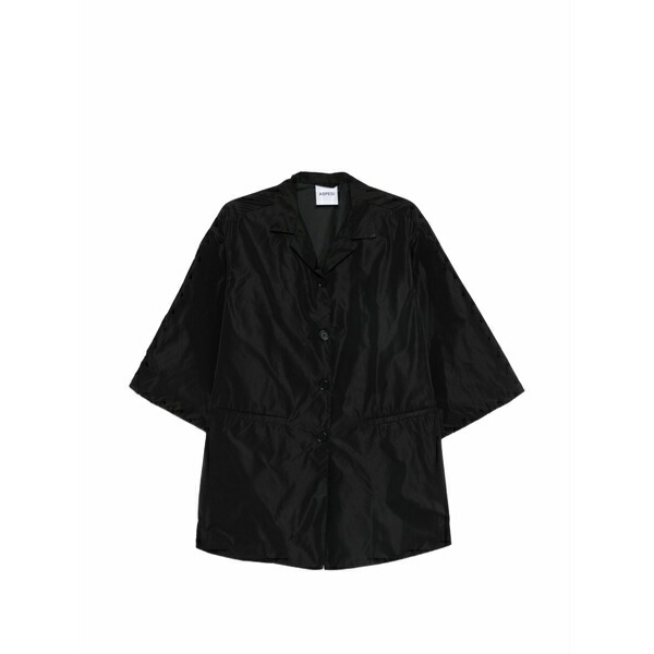 アスペジ レディース 厚地の外套 アウター Button-fastening short-sleeve coat Black