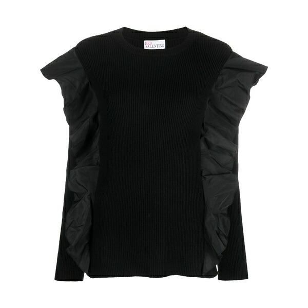 レッドヴァレンティノ レディース 編み物\u0026スウェーター アウター Ruffle-detail ribbed-knit top Black
