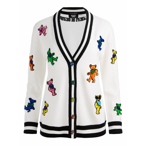 アリス アンド オリビア レディース ジレー アウター Bradford bear-embroidered cardigan White