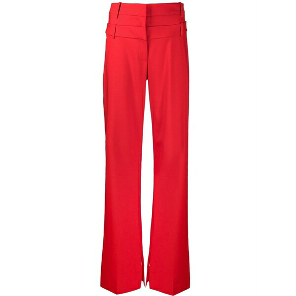デヴィッド コーマ レディース 心地よいズボン下 ボトムス Double-waistband wide-leg trousers Red