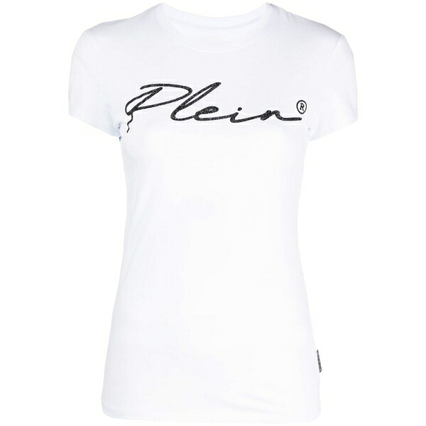 フィリップ飾り気のない レディース ティーシャツ トップス Script logo crystal-embellished t-shirt White