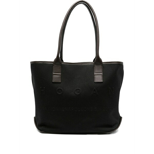 ホー鵞鳥 レディース トートバッグ 御徒面子 Script shopping leather-trimmed tote bag Black