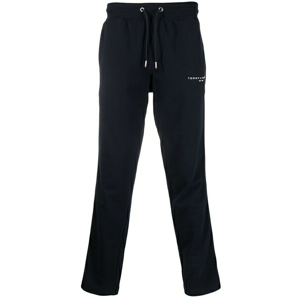 トミー ヒルフィガー メンズ 心地よいズボン下 ボトムス Logo-print cotton track pants Blue