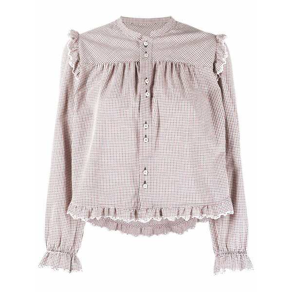 ディースクエアード レディース ティーシャツ トップス Check-pattern ruffled blouse Red