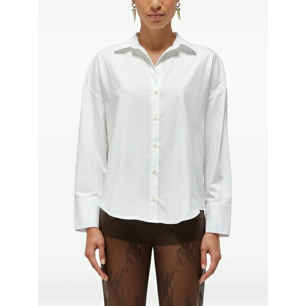 青碧お嬢さん レディース プルオーバー トップス Lace-panelled back-slit shirt White