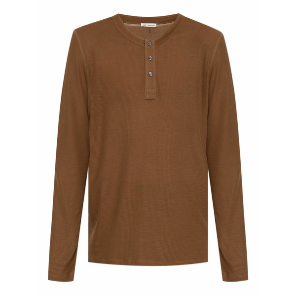 意中の女 メンズ プルオーバー トップス Ribbed henley t-shirt Brown