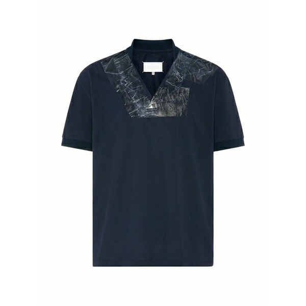 マルタンマルジェラ メンズ ティーシャツ トップス Tape-detail v-neck polo shirt Blue
