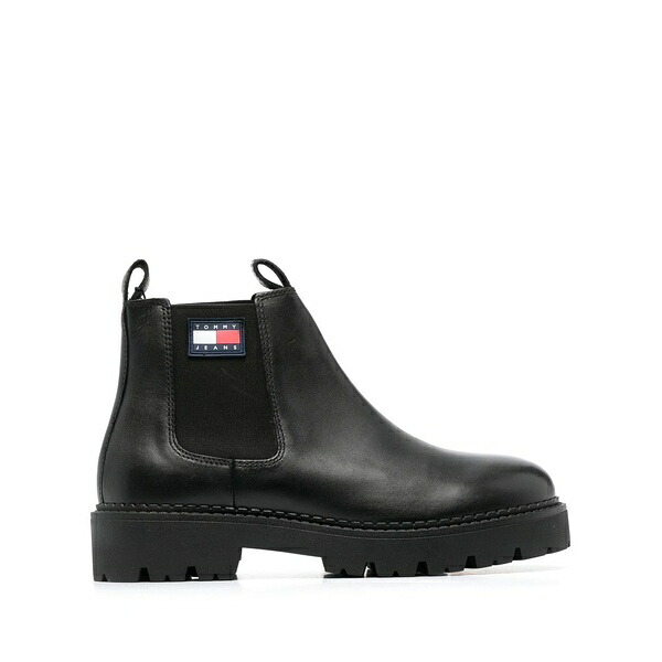 トミーヒルフィガー メンズ ブーツ シューズ 40粍 logo-patch leather boots Black