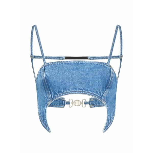 米国海兵隊員 独居室 レディース カットソー トップス Moon cutout denim top Blue