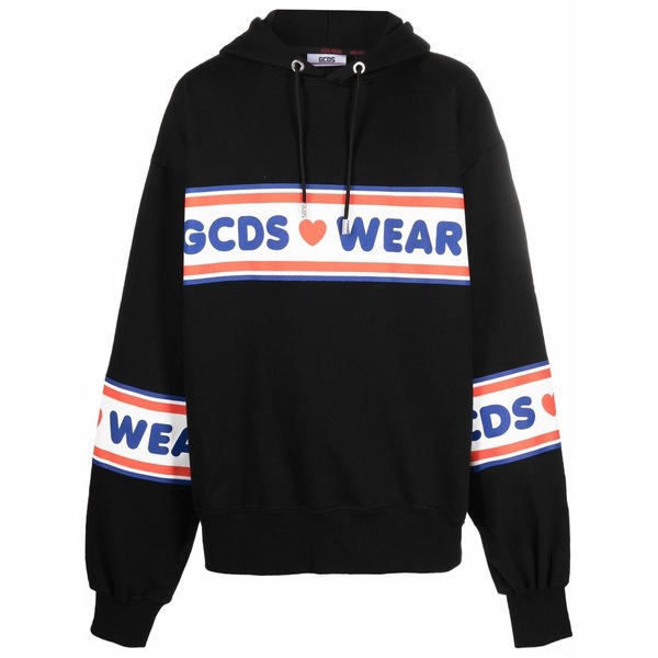 ジーシーディーエス メンズ パーカー・スウェットシャツ アウター Logo-print cotton hoodie Black