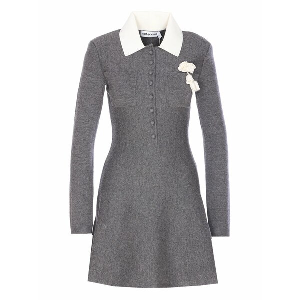 セルフ・ポートレイト レディース 衣装 トップス Crochet-flower collared dress Grey
