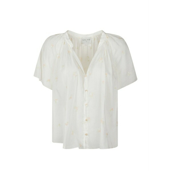 フォルテ フォルテ レディース プルオーバー トップス Floral-embroidered gathered shirt White