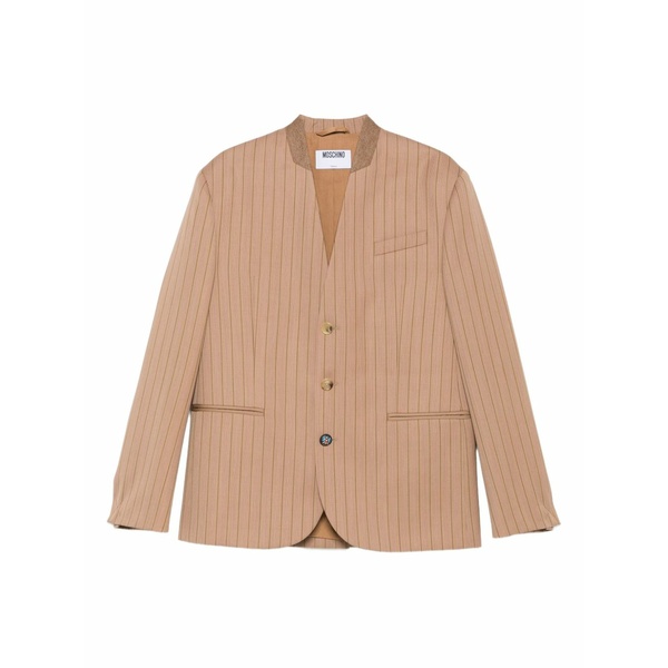 モスキーノ メンズ 上衣＆上衣 アウター Pinstripe mandarin-collar jacket Neutrals