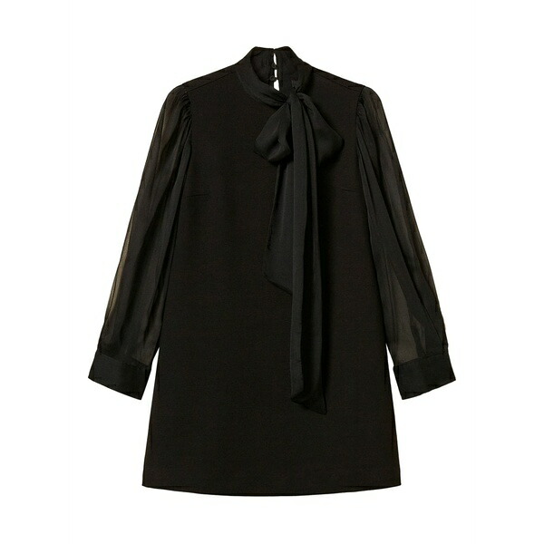 ツイン仕掛ける レディース 衣装 トップス Bow-neck sheer-sleeve mini dress Black