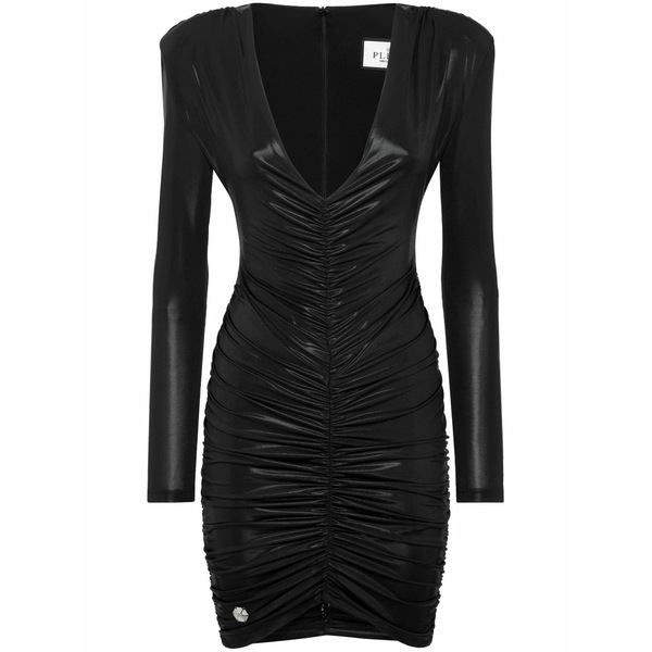 フィリップ飾り気のない レディース 衣裳 トップス Padded-shoulder lam￡ minidress Black